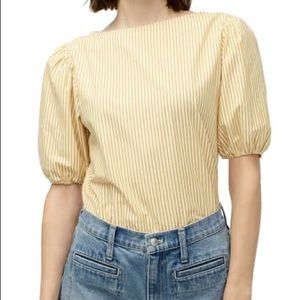J. Crew Stripe Boat Neck Puff Sleeve Top | M